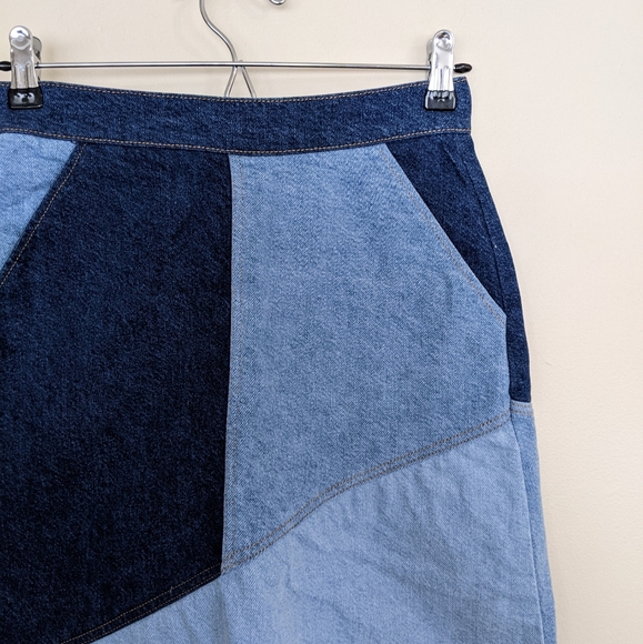 Zara Denim Patchwork Mini Skirt | Blue Jean Skirt - Picture 2 of 10